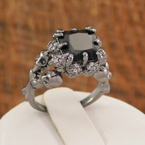 Gothic Gunmetal & Black Diamond  Zircon Skull Ring